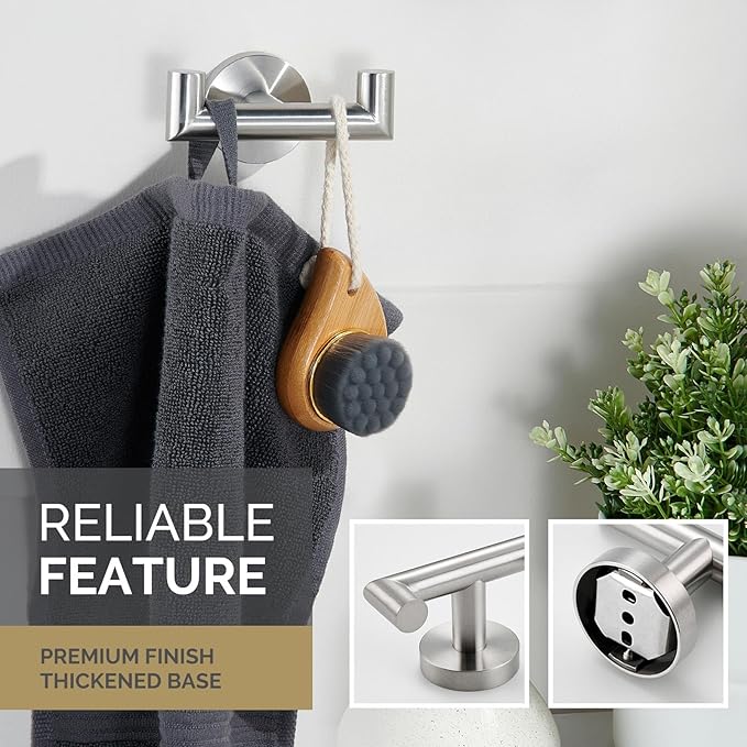 Angle Simple Towel Hook for Bathroom, SUS 304 Stainless Steel, Double Hand Towel Coat Holder for Wall, Brushed Nickel