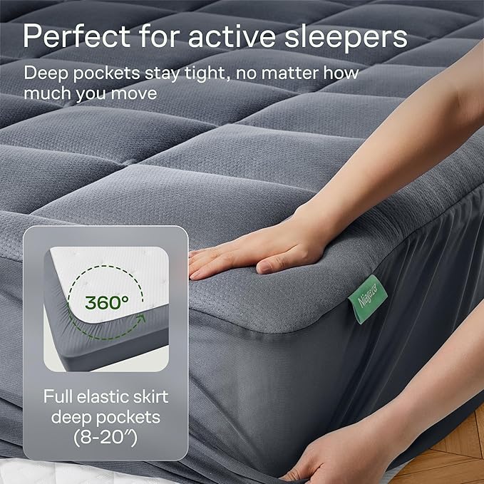 Ultra Soft Full XL Size Mattress Topper - Viscose Made from Bamboo Pillow Top Mattress Pad for Back Pain Relief - Naturally Cooling for Hot Sleepers, Gray