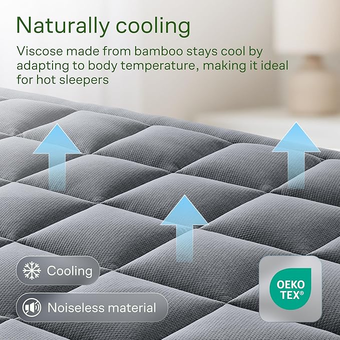 Ultra Soft Full XL Size Mattress Topper - Viscose Made from Bamboo Pillow Top Mattress Pad for Back Pain Relief - Naturally Cooling for Hot Sleepers, Gray