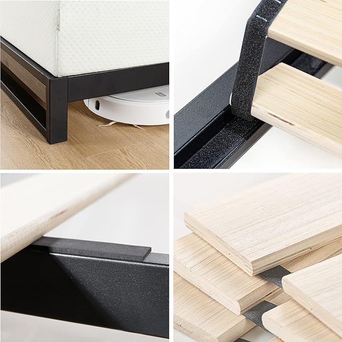 ZINUS Suzanne Bamboo and Metal Platform Bed Frame, 7-Inch Low Profile, Solid Steel Construction, No Box Spring Needed, Wood Slat Support, Easy Assembly, Grey Wash, Queen