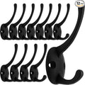 IBosins 12 Pack Black Coat Hooks Wall Mounted with 24 Screws Retro Double Hooks Utility Black Hooks for Coat, Scarf, Bag, Towel, Key, Cap, Cup, Hat