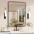 Black Bathroom Mirror for Over Sink - 22×30 Rectangle Bathroom Vanity Mirror Wall Mounted with Matte Aluminum Frame & Rounded Corners, Shatterproof Tempered-Glass, Horizontal/Vertical