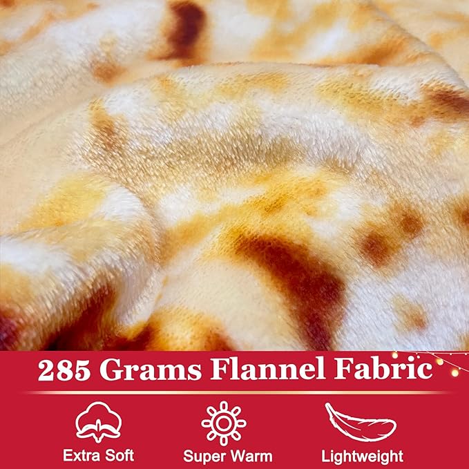 Jorbest Burritos Tortilla Throw Blanket Birthday Gifts for Adult and Kids, Realistic Tortilla Food Blanket Funny Gifts for Women Men Teen Mom Dad, 285 GSM Soft Flannel Taco Blanket (Tan, 60 inches)