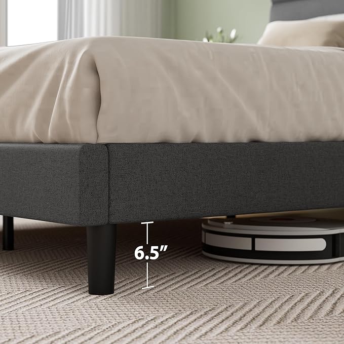 ZINUS Queen Piper Upholstered Platform Bed with Horizontal Paneled Headboard, Wooden Slat Support, No Box Spring Needed, Easy Assembly, Eco Friendly Packaging, Dark Grey