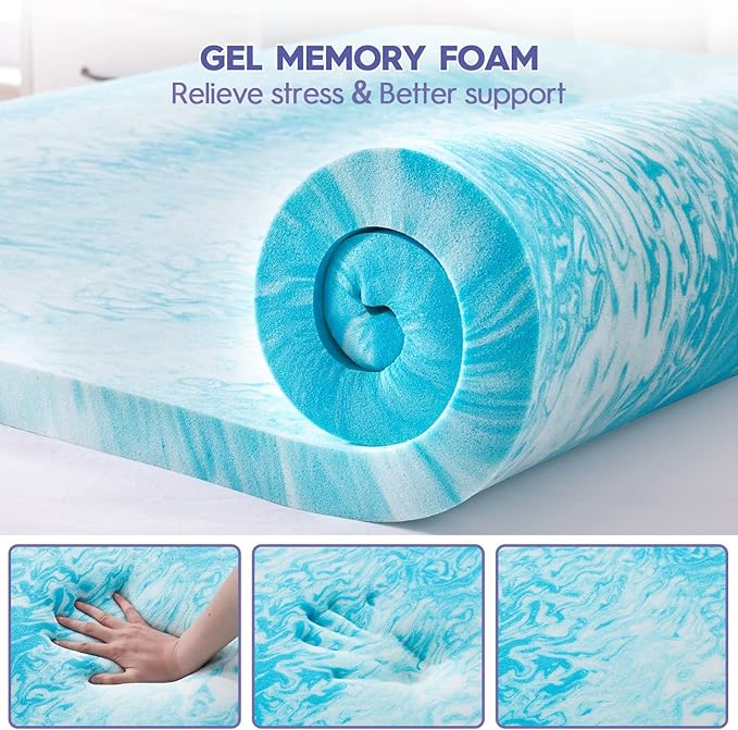 ABENE 3 Inch Dual Layer Memory Foam Mattress Topper Twin, 2 Inch Memory Foam Plus 1 Inch Down Alternative Pillowtop Mattress Pad, with Bedside Pocket, Support for Back Pain (Twin, Gray)