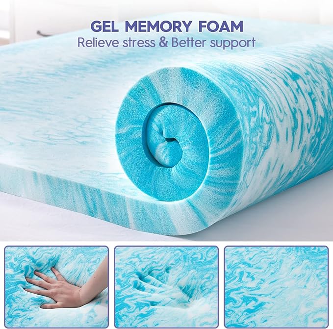 ABENE California King Size Dual Layer 3 Inch Memory Foam Mattress Topper, 2 Inch Memory Foam Bed Pad and 1 Inch Down Alternative Pillowtop Mattress Pad Cover, Plush Soft Bed Topper for Back Pain