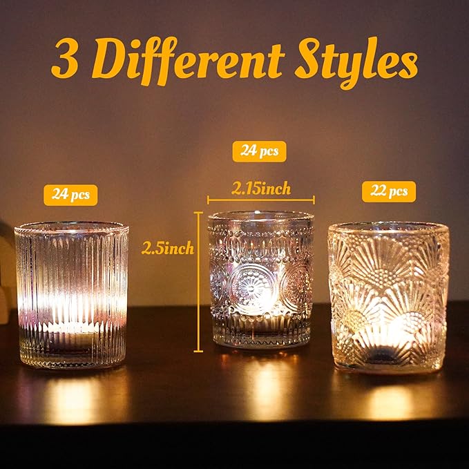 70pcs Assorted Votive Candle Holders - Colorful Glass Tea Lights Candle Holder in Bulk, Tealight Candle Holder for Table Centerpiece Wedding Decor Home Decoration