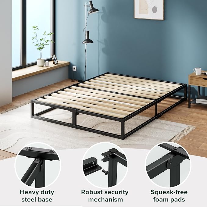 Zinus Joseph 10 Inch Platform Bed Frame, Wood Slat Support, No Box Spring Needed, Eco Friendly WonderBox(TM) Packaging, Easy Assembly, Black, Queen