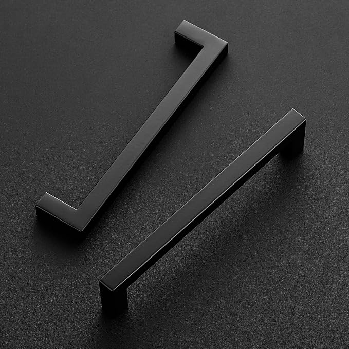 Ravinte 5 Pack 6-1/4 Inch Square Cabinet Handles - Matte Black Stainless Steel Drawer Pulls - Kitchen Hardware