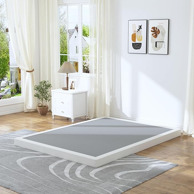 Full Box Spring - 4 Inch High Profile Box Spring for Full Bed, Sturdy Metal Frame Mattress Foundation, Easy Assembly, Quiet & Noise-Free