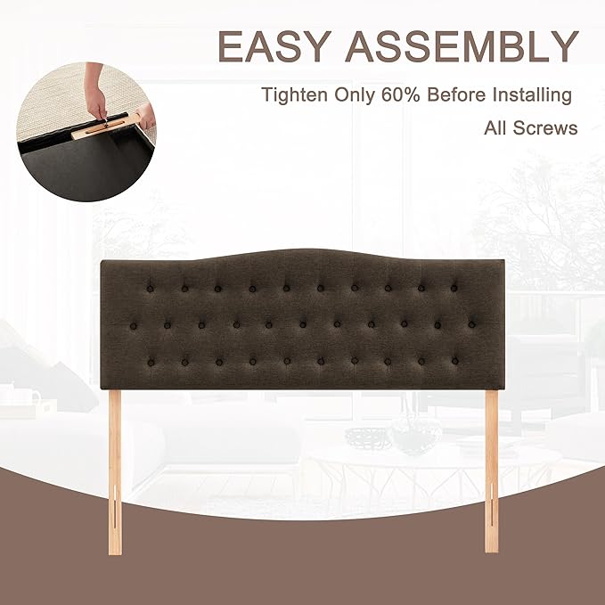 Tufted Upholstered Headboard Queen Size, Sturdy and Durable Solid Wood Bed headboard, Fabric Headboard Adjustable Height from 37” to 51”, Button Diamond Design Head Board, Chocolate