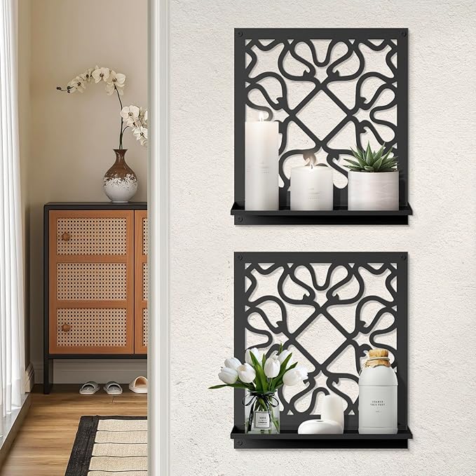 Candle Wall Sconce, Retro Wall Decor, Black Minimalism Wall Art for Living Room Bedroom Bathroom (2 Pack 11.8 x 13 in)