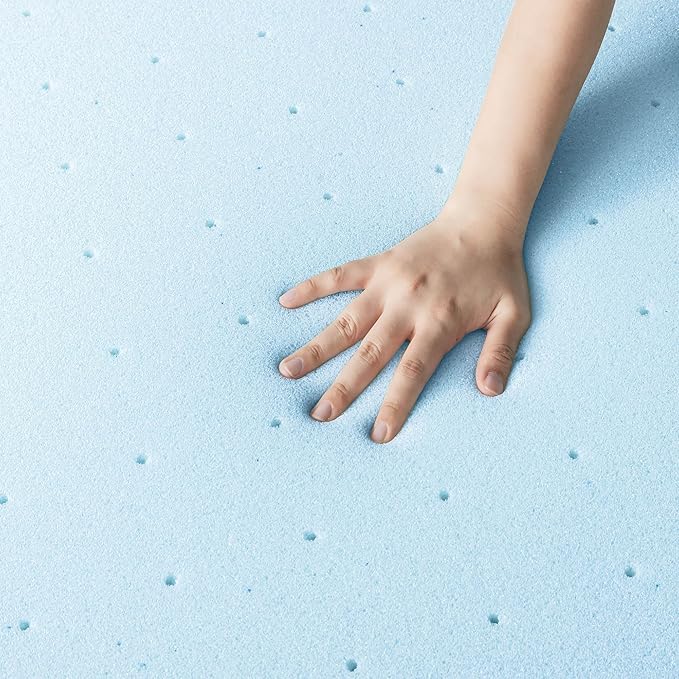 Mellow 2.5 Inch Ventilated Memory Foam Mattress Topper, Cooling Gel Infusion, CertiPUR-US Certified, Dorm Essentials, Full, Blue
