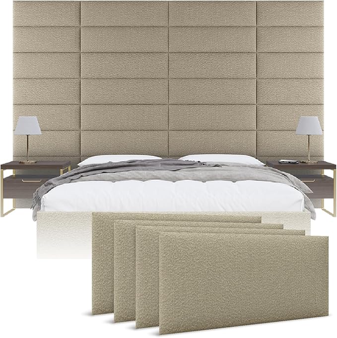 Vänt Upholstered Wall Panels - Queen/Full Size Wall Mounted Headboards - Boucle Beige - Set of 4 Panels (Each Individual Panel 30"x11.5")