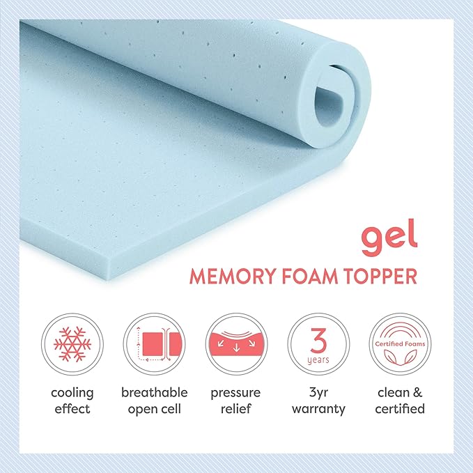 Best Price Mattress 2.5 Inch Ventilated Memory Foam Mattress Topper, Cooling Gel Infusion, CertiPUR-US Certified, Dorm Essentials, Queen