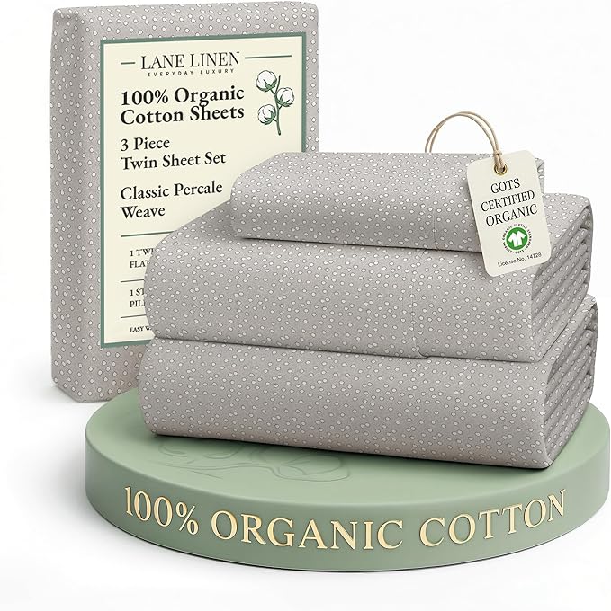 LANE LINEN Eco Priendly Printed 100% Organic Cotton Twin Size Bed Sheets, Naturally Temperature Regulating Fully Elasticized Cotton Cooling Sheets & Pillowcases Set Twin- Snowdrop