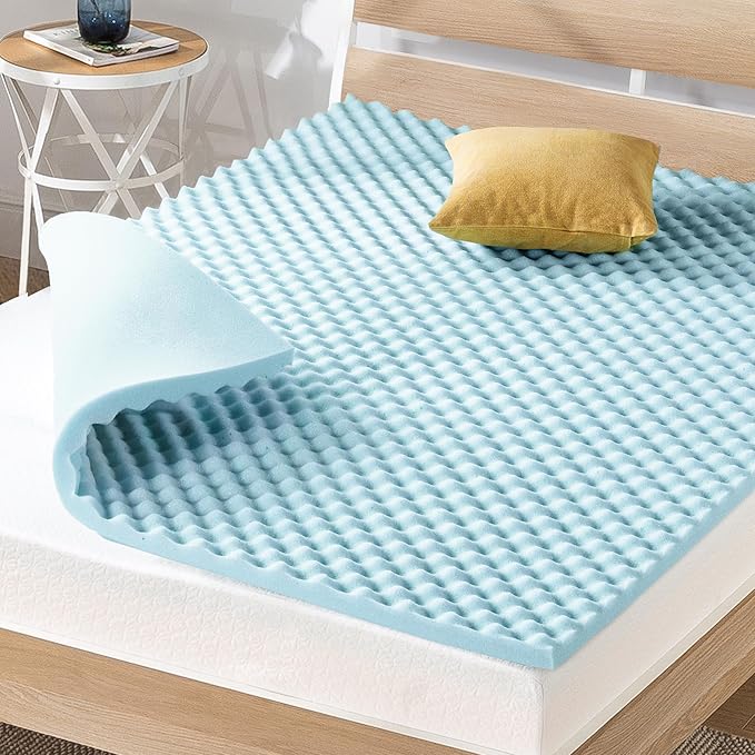 Best Price Mattress 1.5 Inch Egg Crate Memory Foam Mattress Topper, Cooling Gel Infusion, Twin, Dorm Essentials, Blue