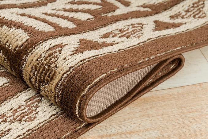 Custom Length Cut to Size Tribal Ethnic Southwestern Inspired Hallway Runner Rug, Non Slip Rubber Backed, 31 inch Wide X Customized Length, Mayan Brown, 31 inch X 6 feet