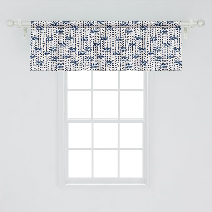 Ambesonne Ethnic Window Valance Pack of 2, Messy Waves and Small Triangles Indonesian Traditional Pattern Watercolors, Rod Pocket Curtain Valances for Kitchen Bedroom, 42" X 18", Navy Blue and Cream