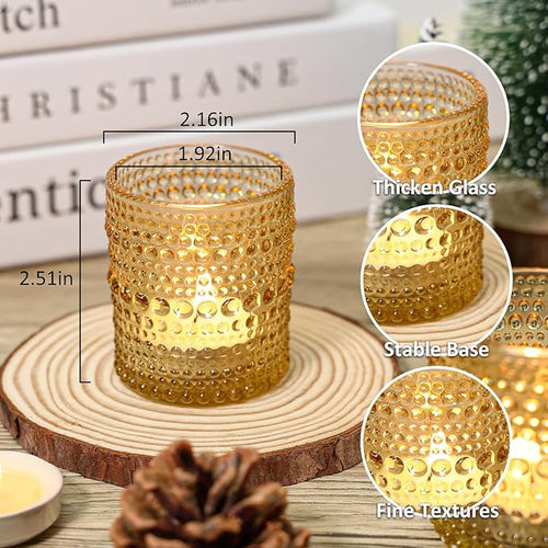 24 Pcs Votive Candle Holders, Golden Glass Candle Holder Bulk for Table Centerpiece, Tea Lights Candle Holders for Wedding Shower, Party and Home Decor