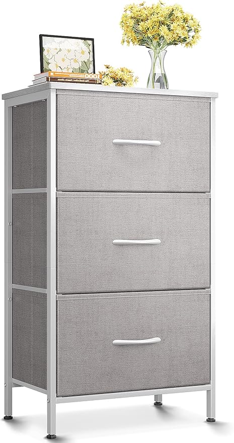 AODK Dresser for Bedroom Nightstand Small Dressers Chest of Drawers End Table for Living Room, Closet Dresser with 3 Storage Drawers Organizer Clothes, Light Grey