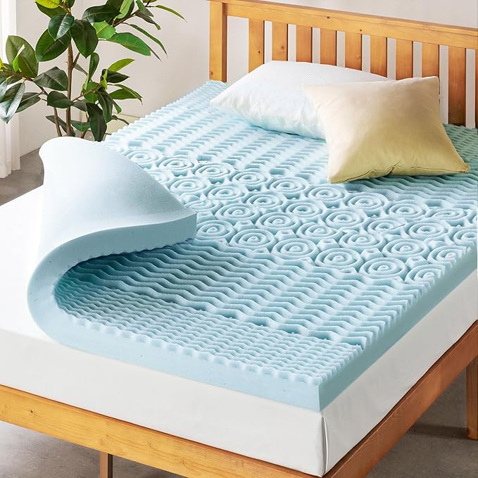Mellow 4 Inch 5-Zone Memory Foam Mattress Topper, Cooling Gel Infusion, Dorm Essentials, Twin XL Blue