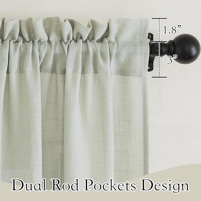RYB HOME Flax Linen Blend Curtains 84 Inches Long, Light Filtering Home Decor 2 Panels Set for Living Room Bedroom, Vertical Soft Window Treatments Kitchen Kids Room, Sage Green, W 34 x L 84 inches