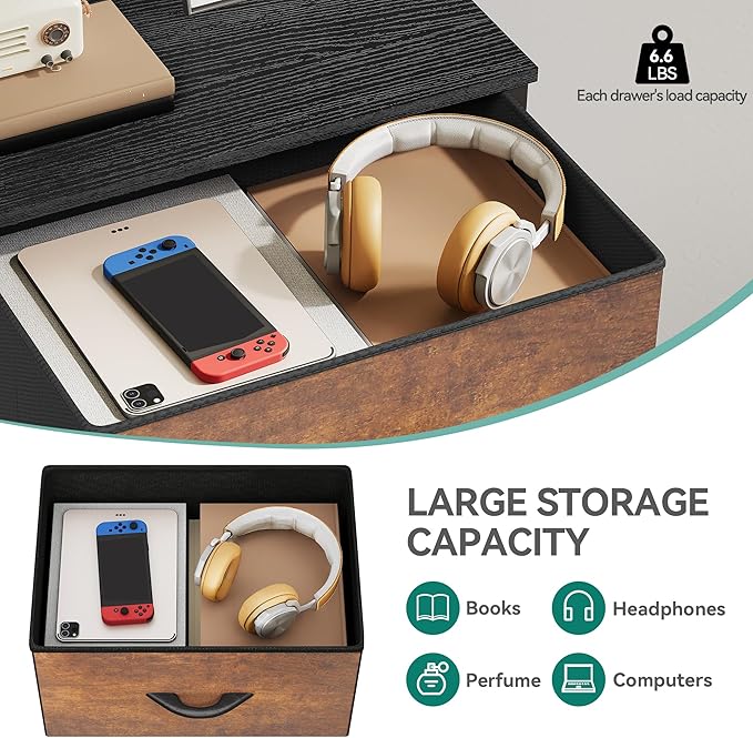 YITAHOME Wide Storage Tower with 5 Drawers - Fabric Dresser, Organizer Unit for Bedroom, Living Room, Closets - Sturdy Steel Frame, Easy Pull Fabric Bins & Wooden Top