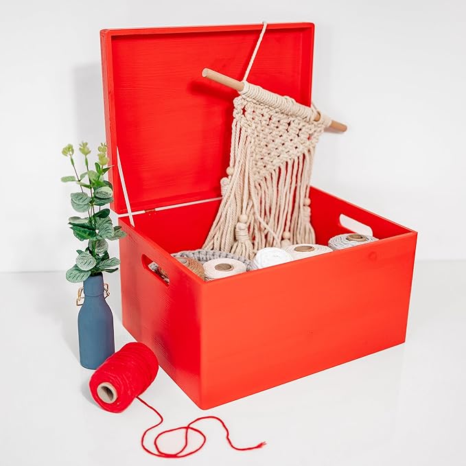 Large Red Wooden Box Storage with Hinged Lid | 15.8 x 11.8 x 9.44 inches (+-0.5) | with Handles | Gift Box Storage Document | Product NOT Intended for 15 Years OR Below
