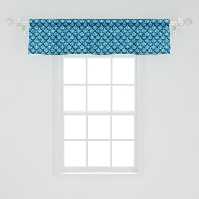 Ambesonne Fish Scale Window Valance, Nautical Design Realistic Graphic Water Drops on Half Circles Print, Curtain Valance for Kitchen Bedroom Decor with Rod Pocket, 54" X 12", Blue and Turquoise