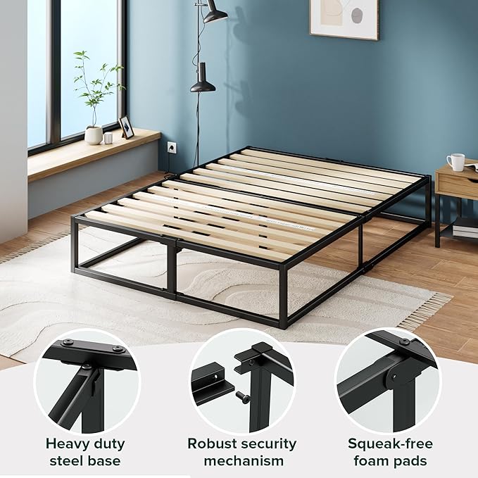 Zinus Joseph 14 Inch Platform Bed Frame, Wood Slat Support, No Box Spring Needed, Eco Friendly WonderBox(TM) Packaging, Easy Assembly, Black, Queen