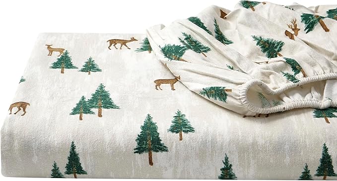 Eddie Bauer - Twin Sheets, Cotton Flannel Bedding Set, Brushed For Extra Softness, Cozy Home Decor (Deer Hollow, Twin)