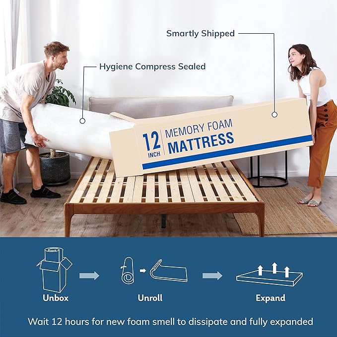 EGO White 12 inch Twin Memory Foam Mattress, Gel Green Tea Mattress Bed in a Box, Made in USA, CertiPUR-US Certified, 38"×75", Medium Firm
