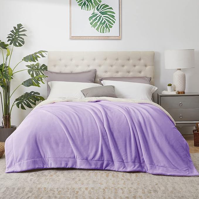 Walensee Sherpa Fleece Blanket (Twin Size 60”x80” Lavender) Plush Throw Fuzzy Super Soft Reversible Microfiber Flannel Blankets for Couch, Bed, Sofa Ultra Luxurious Warm and Cozy for All Seasons