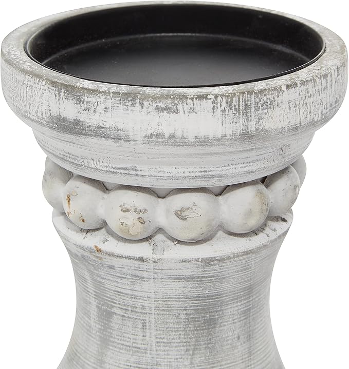 Deco 79 Wood Solid Candle Holder, Set of 3 12", 9", 7"H, Gray