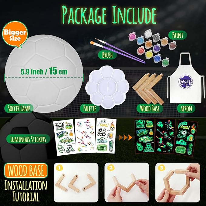 Paint Your Own Soccer Ball Lamp Kit, Soccer Gifts 3D Night Light, Art Supplies Creativity Arts and Crafts for Kids Ages 8-12, Birthday Christmas Gifts for Boys Girls Ages 3 4 5 6 7 8 9 10 11 12+
