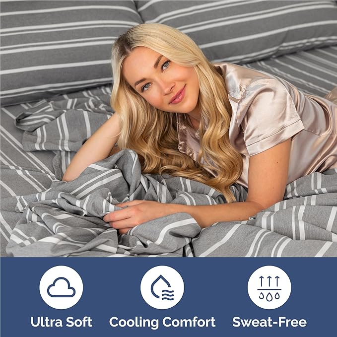 Full 6 Piece Sheet Set - Comfy Breathable & Cooling - Soft Hotel Luxury Bedding Set with 8-16 Inch Deep Pockets - 1 Flat & 1 Fitted Sheet & 4 Pillowcases - Wrinkle Free & Easy Care - Grey Stripes 3