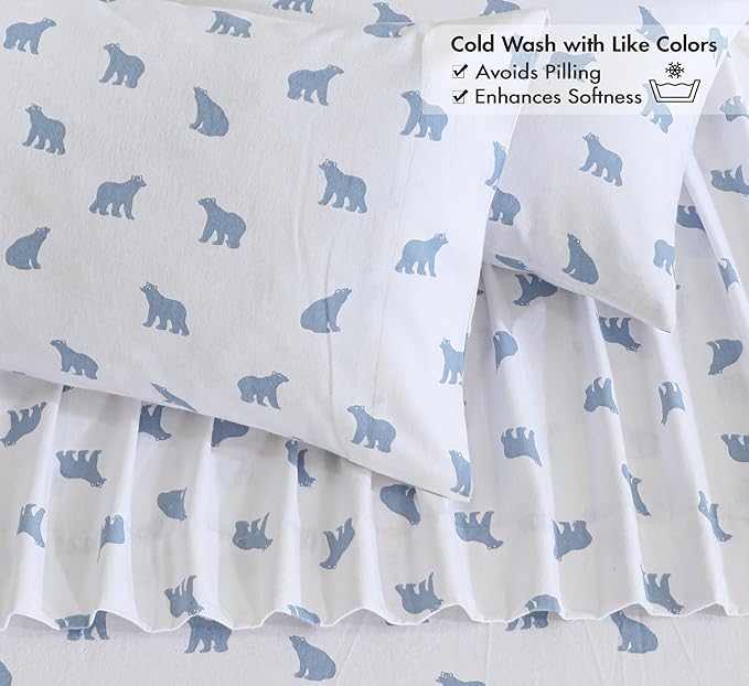RUVANTI Flannel Sheets King Size - 100% Cotton Brushed King Bed Sheets Set - Deep Pockets 16 Inches - All Seasons Breathable & Extra Soft - Warm & Cozy, 4 Piece, Happy Cubs