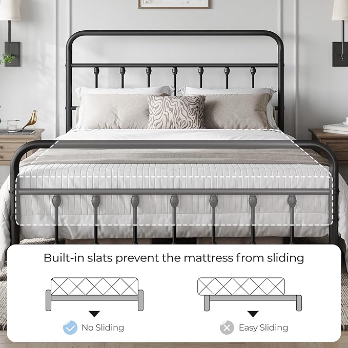 Yaheetech Classic Metal Platform Bed Frame Mattress Foundation with Victorian Style Iron-Art Headboard/Footboard/Under Bed Storage/No Box Spring Needed/Queen Size Black