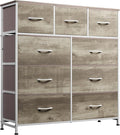 WLIVE 9-Drawer Dresser, Fabric Storage Tower for Bedroom, Hallway, Nursery, Closet, Tall Chest Organizer Unit with Fabric Bins, Steel Frame, Wood Top, Easy Pull Handle, Greige