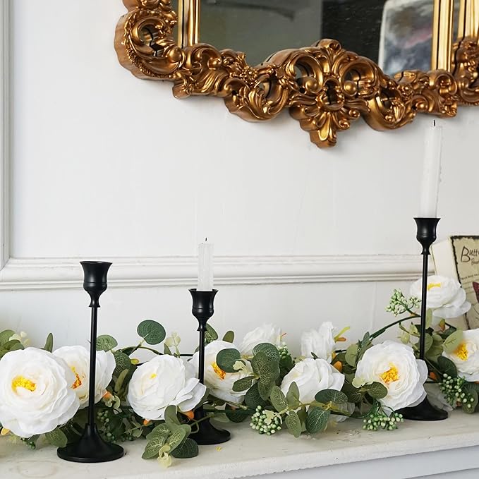 6PCS Black Candlestick Holders Taper Candle Holders Metal Candle Sticks Holder Decor for Halloween Friendsgiving Thanksgiving Decorations Christmas Dinning Table Fireplace Home