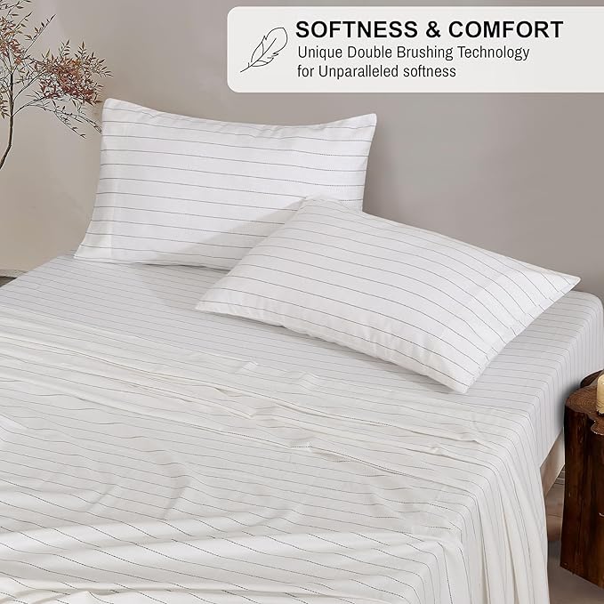 RUVANTI Flannel Sheets Queen Size - 100% Cotton Double Brushed Bed Sheets, Deep Pockets 16 Inches Queen Sheet Set, All Seasons Breathable & Extra Soft - Warm & Cozy, 4 Piece, Running Dots