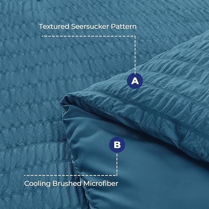 HYMOKEGE Teal Queen Comforter Set Seersucker 7 Pieces, All Season Luxury Bed in a Bag for Bedroom, Bedding Set with Comforters, Sheets, Pillowcases & Shams