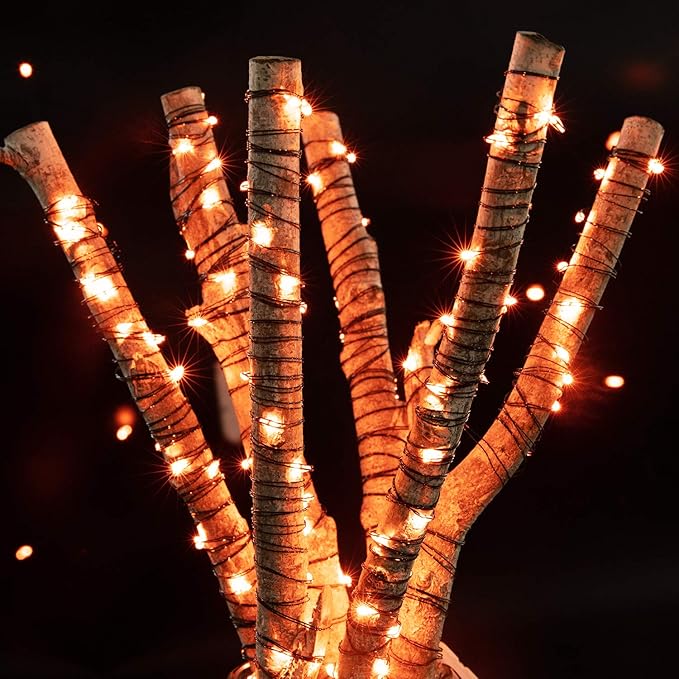 Halloween Orange Fairy String Lights: 12 Pack 7 Ft 20 LED Battery Operated Firefly Lights on Black Wire Starry Moon Lights for DIY Party Bedroom Patio