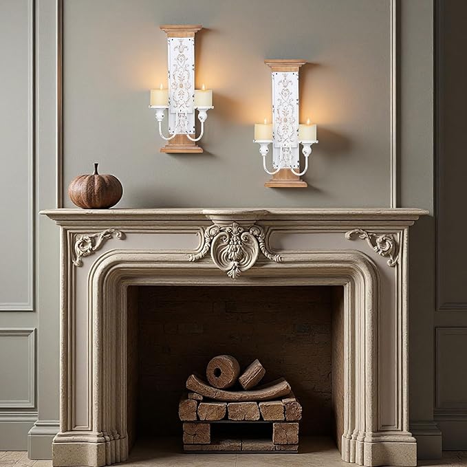 AIM & GGKK Large Wall Candle Sconce Holder,Set of 2 Wall Mounted Candle Holder for Home,Living Room, Dining Room,Rustic Farmhouse Boho Decorations
