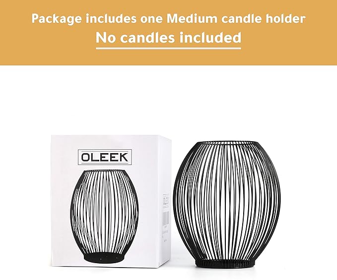 OLEEK Small Outdoor Candle Holders for Patio - Pillar Candle Holder - Black Wire Candle Holder for Table Centerpiece - Iron Lantern Decorative Candles - Farmhouse Decor Fireplace Metal Candle Holders