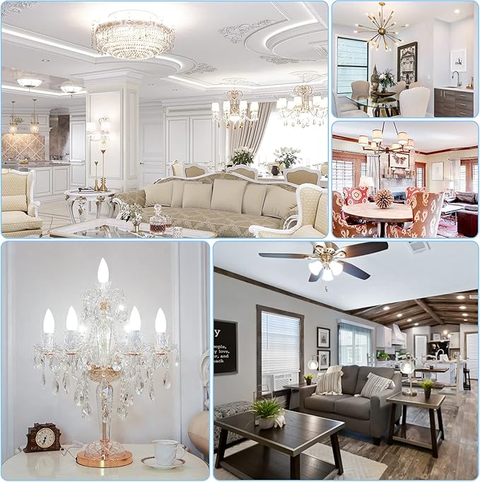 comzler E12 LED Bulb Candelabra Led Light Bulbs, 60W Equivalent, Daylight 5000k Ceiling Fan Light Bulbs 600LM, Type B Shape Chandelier Light Bulb, Non-Dimmable, 8-Pack