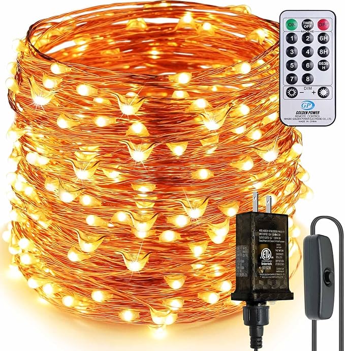 Super Long LED String Lights 99ft 300 LEDs Fairy String Lights with Switch/Timer, Indoor/Outdoor Copper String Lights with Remote, for Birthday Wedding Christmas, Plug in/8 Modes Warm White