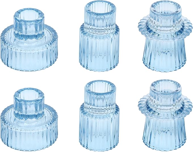 Vixdonos Glass Candlestick Holders Tealight Candle Holders for Table Centerpieces, Wedding Decor and Dinner Party (6 Pcs, Light Blue)