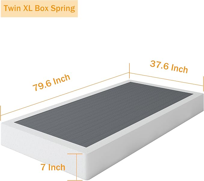 Box Spring Twin XL 7 Inch Metal Box Springs Twin XL Size Basics Bed Base, Mattress Foundation,Black Heavy Duty Structure with Cover, No Noise,Easy Assembly